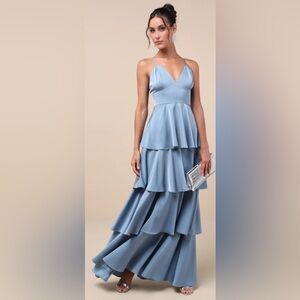 Lulu's Light Blue Tiered Maxi Dress